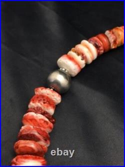Native American Red Spiny Oyster Navajo Sterling Silver Necklace 20 4026