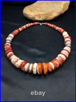 Native American Red Spiny Oyster Navajo Sterling Silver Necklace 20 4026
