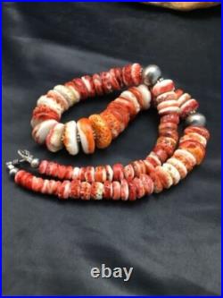 Native American Red Spiny Oyster Navajo Sterling Silver Necklace 20 4026