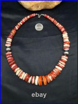 Native American Red Spiny Oyster Navajo Sterling Silver Necklace 20 4026
