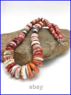 Native American Red Spiny Oyster Navajo Sterling Silver Necklace 20 4026