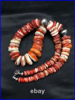 Native American Red Spiny Oyster Navajo Sterling Silver Necklace 20 4026