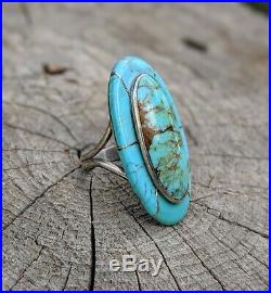 Native American Ring Oval Turquoise Stones Sterling Silver Band Navajo Jewelry