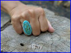 Native American Ring Oval Turquoise Stones Sterling Silver Band Navajo Jewelry