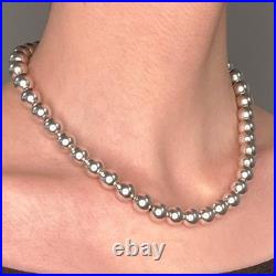 Native American Semi-Hollow 10mm Beads Sterling Silver Necklace