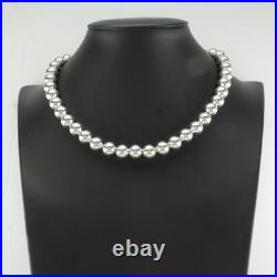 Native American Semi-Hollow 10mm Beads Sterling Silver Necklace