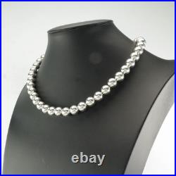 Native American Semi-Hollow 10mm Beads Sterling Silver Necklace