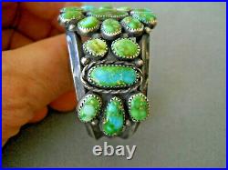 Native American Sonoran Gold Turquoise Cluster Sterling Silver Cuff Bracelet