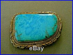 Native American Sonoran Turquoise Sterling Silver Stamped Belt Buckle JM