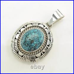 Native American Spiderweb Turquoise Oval Sterling Silver Pendant