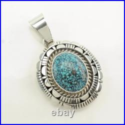 Native American Spiderweb Turquoise Oval Sterling Silver Pendant