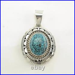Native American Spiderweb Turquoise Oval Sterling Silver Pendant
