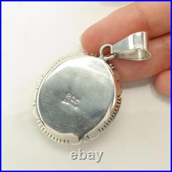 Native American Spiderweb Turquoise Oval Sterling Silver Pendant