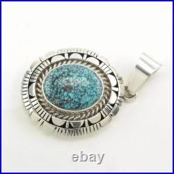 Native American Spiderweb Turquoise Oval Sterling Silver Pendant