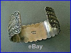 Native American Spiny Oyster Row Sterling Silver Cuff Bracelet D. CADMAN