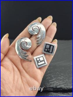 Native American Stamped Swirl Stud Earrings Sterling Silver