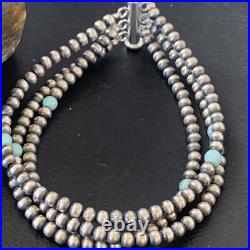 Native American Sterling Silver Beads Blue Turquoise Bracelet 3 Strand 13576