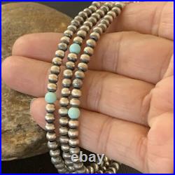 Native American Sterling Silver Beads Blue Turquoise Bracelet 3 Strand 13576