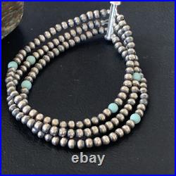 Native American Sterling Silver Beads Blue Turquoise Bracelet 3 Strand 13576