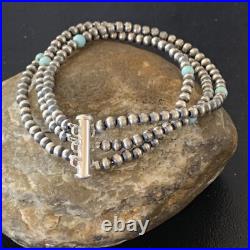 Native American Sterling Silver Beads Blue Turquoise Bracelet 3 Strand 13576