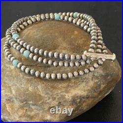 Native American Sterling Silver Beads Blue Turquoise Bracelet 3 Strand 13576