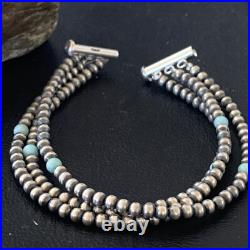 Native American Sterling Silver Beads Blue Turquoise Bracelet 3 Strand 13576