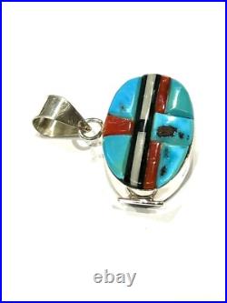 Native American Sterling Silver Handmade Navajo Inlay Reversible Pendent