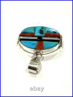 Native American Sterling Silver Handmade Navajo Inlay Reversible Pendent