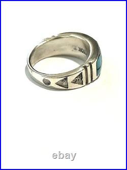 Native American Sterling Silver Handmade Navajo Inlay Turquoise Ring Size 11.5