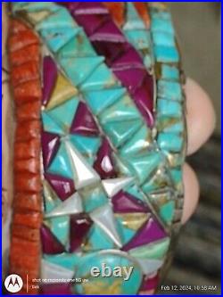 Native American Sterling Silver Multi Stone Inlay Handmade Cuff Bracelet 116gm