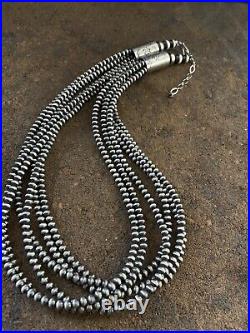 Native American Sterling Silver Multistrand Navajo Pearls Bead Necklace 22 Inch