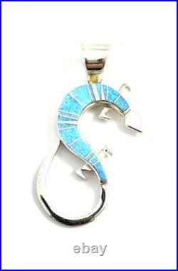 Native American Sterling Silver Navajo Blue Opal Lizard Pendant