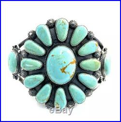 Native American Sterling Silver Navajo Hand Made Kingman Turquoise Cuff Bracelet