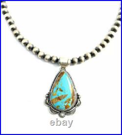 Native American Sterling Silver Navajo Handmade Boulder Turquoise Necklace