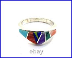 Native American Sterling Silver Navajo Handmade Multicolored Ring Size 7