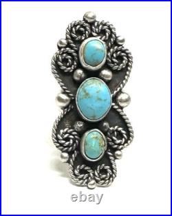 Native American Sterling Silver Navajo Handmade Natural Turquoise Ring Size 8.75