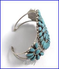 Native American Sterling Silver Navajo Handmade Turquoise Cluster Cuff Bracelet