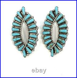 Native American Sterling Silver Navajo Handmade Turquoise Cluster Earrings
