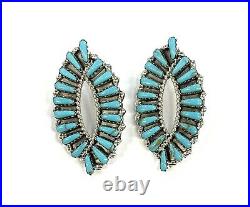Native American Sterling Silver Navajo Handmade Turquoise Cluster Earrings