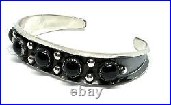 Native American Sterling Silver Navajo Handmade black onyx Cuff Bracelet