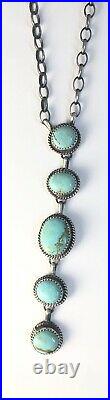 Native American Sterling Silver Navajo Indian Kingman Turquoise Lariat Necklace