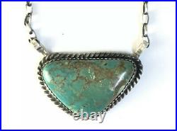 Native American Sterling Silver Navajo Indian Turquoise Bar Necklace. Signed