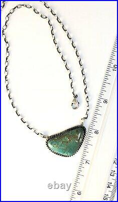 Native American Sterling Silver Navajo Indian Turquoise Bar Necklace. Signed