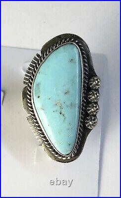 Native American Sterling Silver Navajo Kingman Turquoise Ring. Signed Size 9