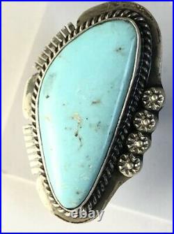 Native American Sterling Silver Navajo Kingman Turquoise Ring. Signed Size 9