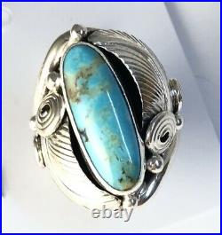Native American Sterling Silver Navajo Kingman Turquoise Ring Signed Size 9 &1/2