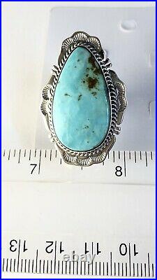 Native American Sterling Silver Navajo Kingman Turquoise Ring Signed Size 9 &3/4