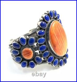 Native American Sterling Silver Navajo Lapis With Spiny Oyster Cuff Bracelet