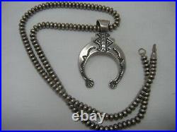 Native American Sterling Silver Navajo Pearl Naja Pendant Beaded Necklace 24