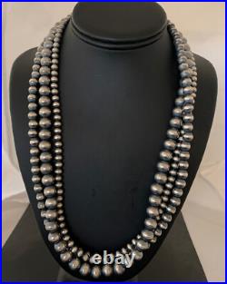Native American Sterling Silver Navajo Pearls 6, 8, 10 mm 3 Strand 21 Necklace